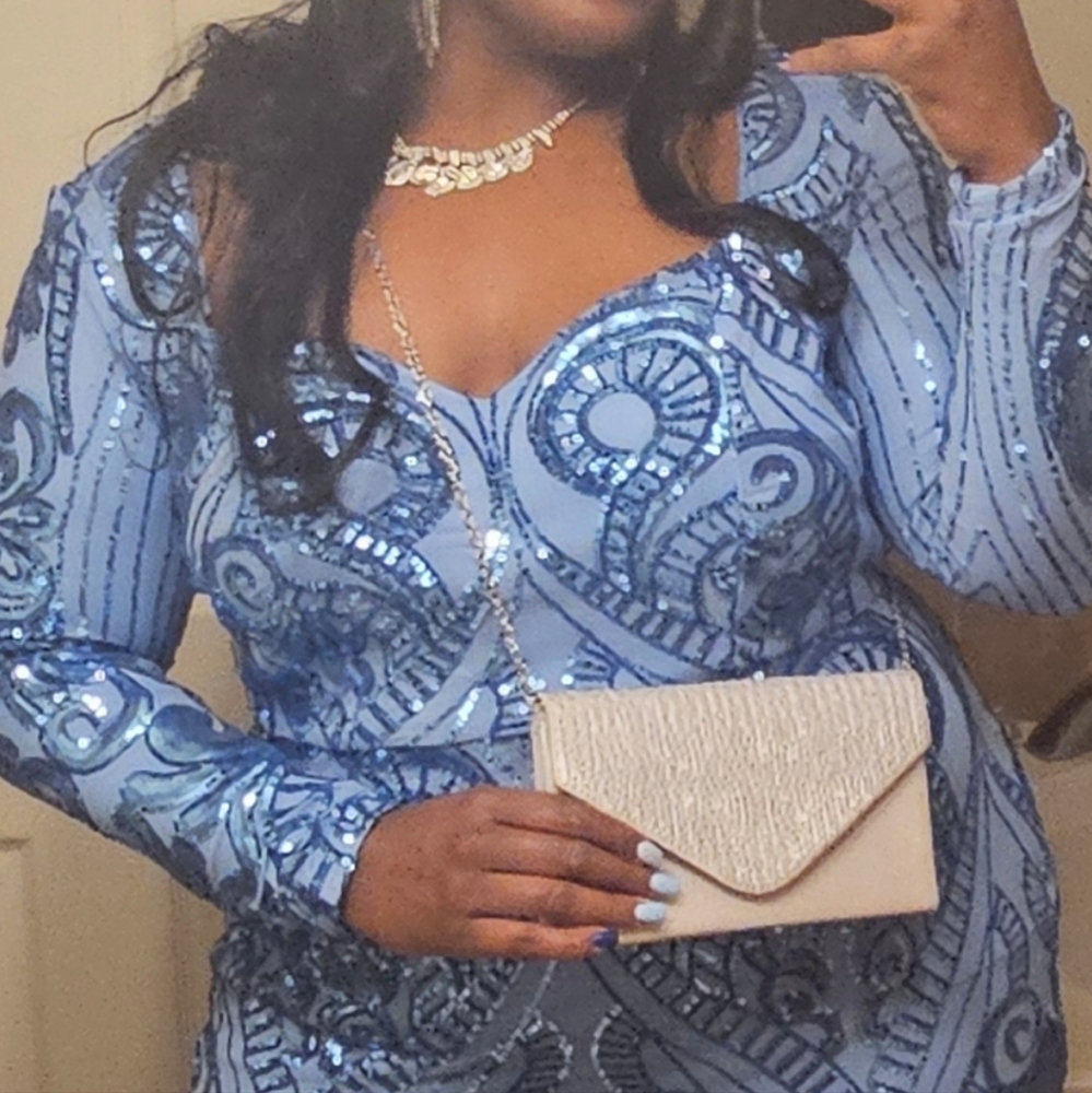 Fashion nova Queen vibes sequin mermaid gown (Blue)
